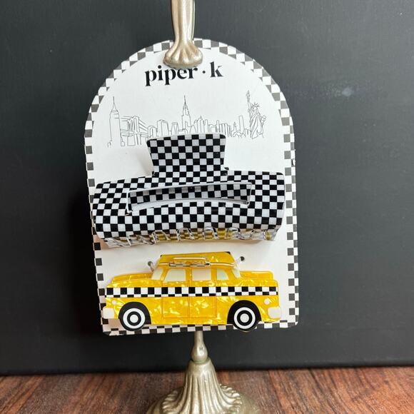 piper k Accessories - Taxi 3D New York City Double Sided Acetate Design Iconic Taxi Cab Hair Clips